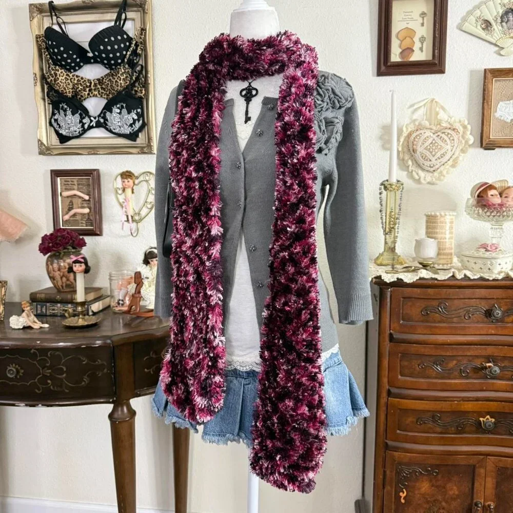 quirky whimsical pink and dark purple funky scarf